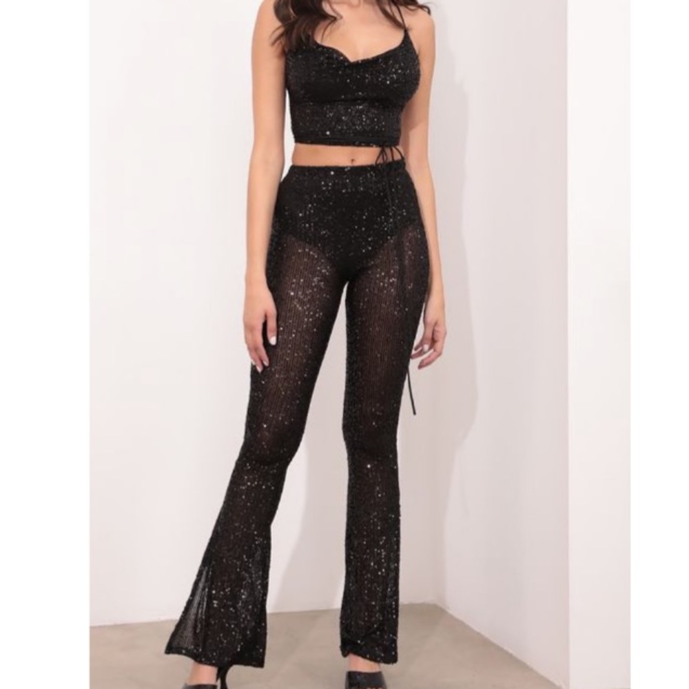 Show Stopper Set in Sheer Mesh With Black Sequins